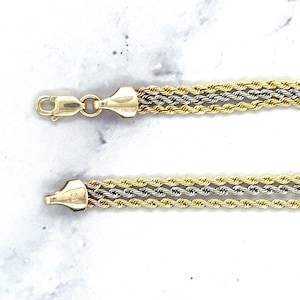 10K Two-tone Gold 4.5mm Triple Rope Bracelet, 7.25&quot; Lightweight Bracelet, Real Gold Bracelet, Women