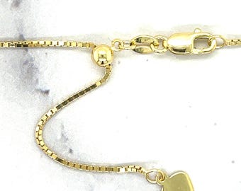 Solid 10K White Gold Adjustable Box Chain with Lobster Lock, 0.85mm Wide, 22" Long, Set Your Own Length, Real Gold Box Necklace, Women