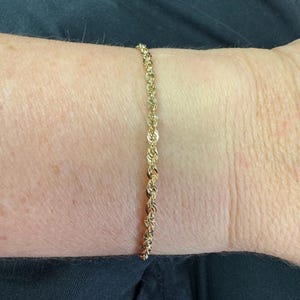 10K Yellow Gold Lite Rope Bracelet, Diamond Cut Rope Chain, 7&quot; 8&quot; Long, Real Gold Bracelet, Gold Rope Bracelet, Women (2.5mm,3.2mm)