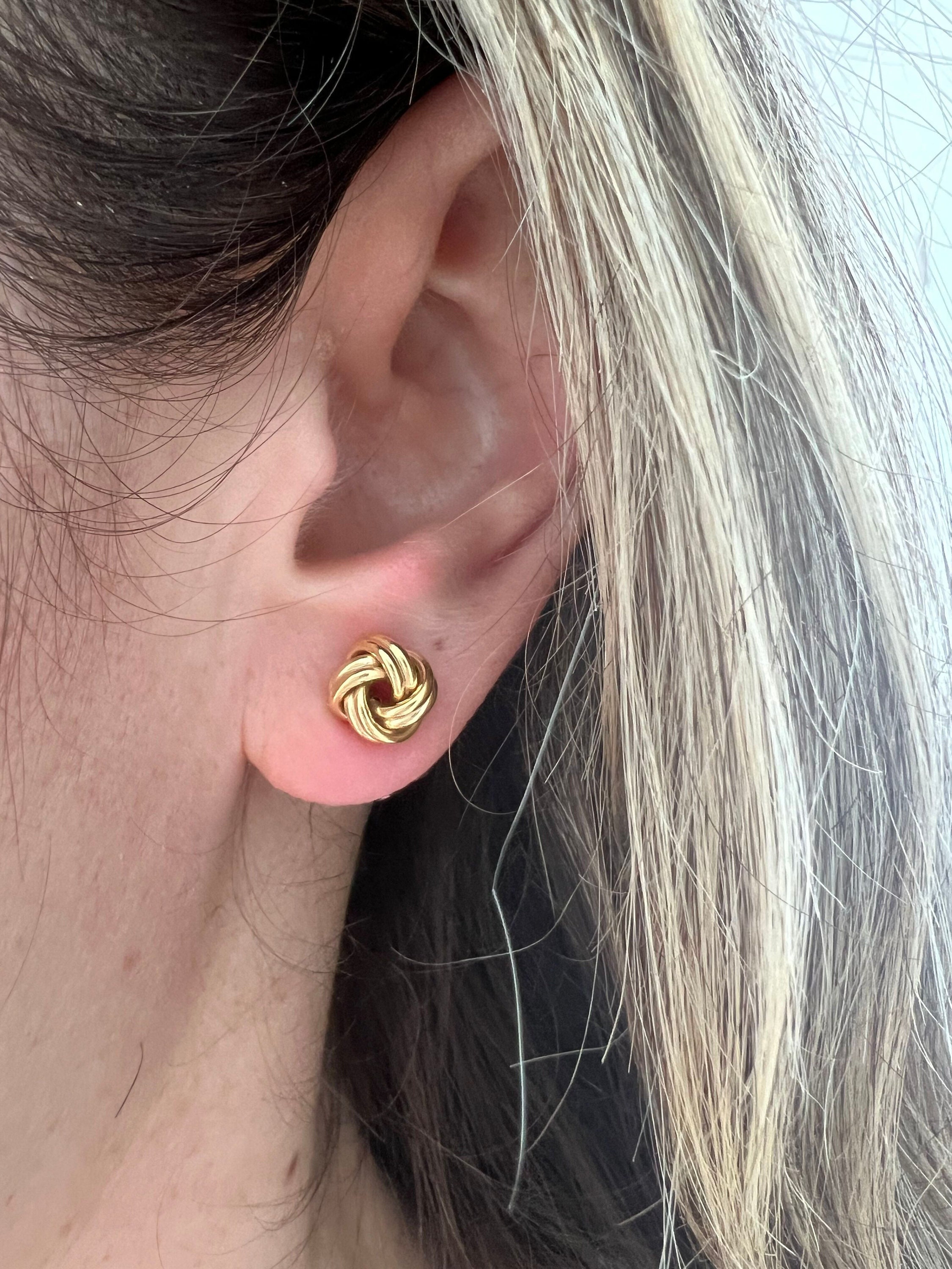 14K Yellow Gold 10mm Muli-Row Love Knot Stud Earrings, Two Row Knot Studs, Loveknots Gold Studs, Real Gold Earrings, White Gold, Women