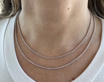 14K White Gold 1.5mm 2mm Lite Rope Chain, 16" 18" 20", Real Gold Rope Necklace, Women