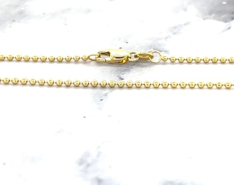 Solid 18K Yellow Gold Bead Chain with Lobster Lock, 1.5mm Wide, 16" 18" 20" , Real Gold Necklace, Ball Chain, Women Gold Chain