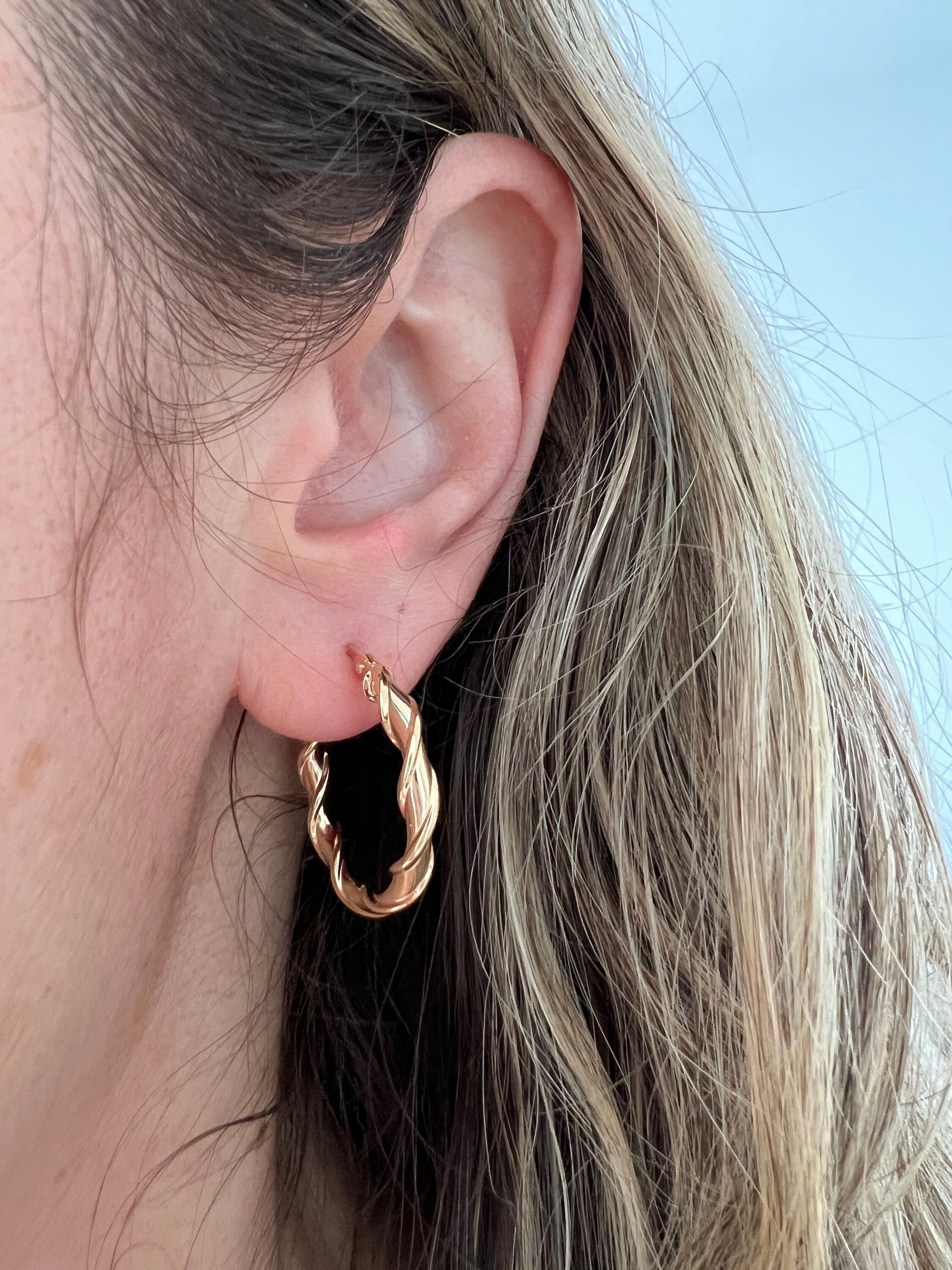Boucles D'oreilles Créoles Torsadées Or Jaune 14 Carats - Diamètre 28,5 Mm - Neuf