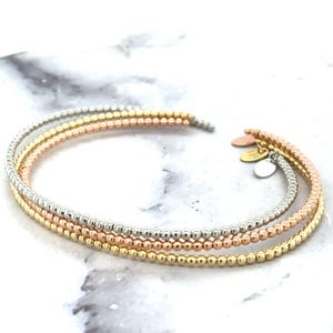 14K Gold Cuff Bangle - Fancy Bracelet with Gold Beads, Real Gold Jewelry for Women, Delicate 2mm Design