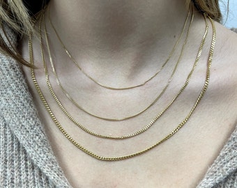 Solid 14K Yellow Gold 16" 18" 20" 22" 24" 30" Inch Curb Gourmette Chain, 1mm 1.4mm 2.2mm 2.8mm Wide, Gourmette Necklace, Real Gold