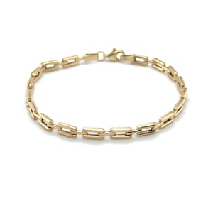 10K Yellow Gold Bracelet, 7&quot; Rectangle Link Bracelet With Lobster Clasp, Women 10K Gold Bangle, 10K Yellow Gold Jewelry, Wedding Gift