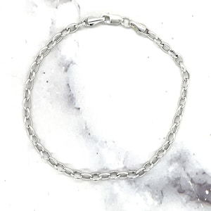 14K White Gold Rolo Bracelet, Chain Link Bracelet, Women Bracelet, Minimalist Bracelet, Real Gold Jewelry, Lobster Clasp Bracelet, Gift Idea