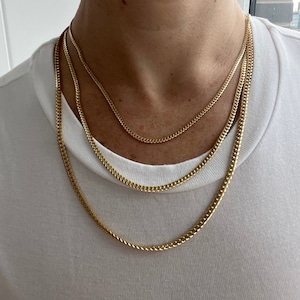 Solid 14K Yellow Gold 2.6mm 3.2mm 3.9mm Miami Cuban Link Chain, 18&quot; 20&quot; 22&quot; 24&quot; 26&quot;, Curb Chain, Real Gold Necklace, Unisex, Women
