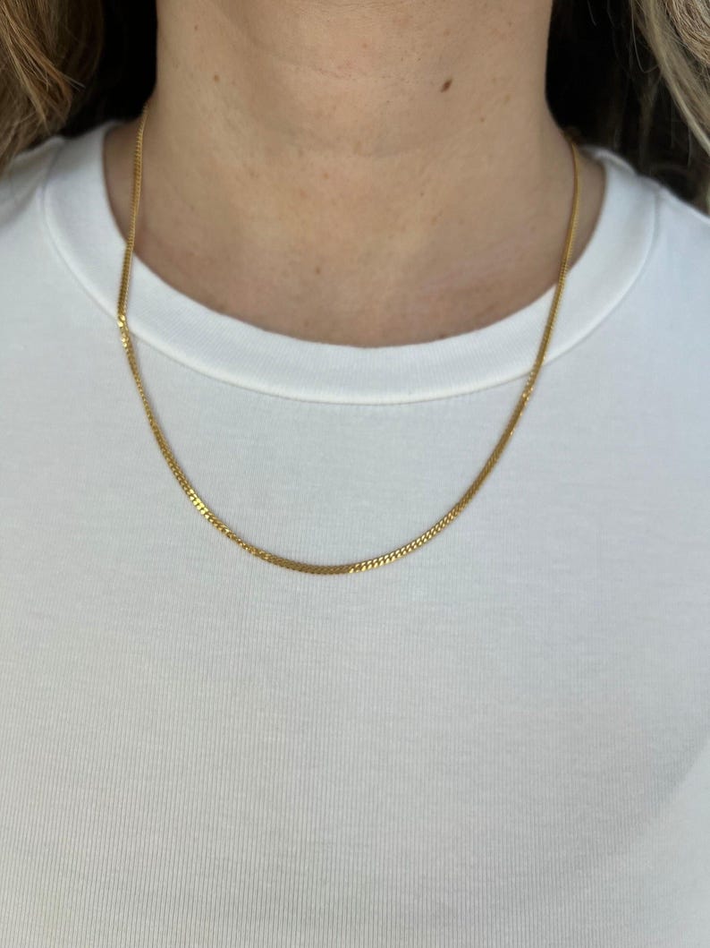 18K Solid Yellow Gold Curb Chain Necklace, 2.2mm Thick, 16-24 Inch, Real Gold Gourmette Chain, Unisex image 1