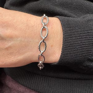 14K Yellow Gold 8.6mm Diamond Cut/ Textured Oval Link Chain Bracelet, 7.25&quot; Real Gold Bracelet, Women Bracelet