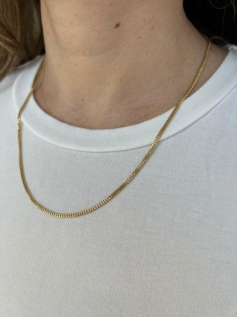 Solid 18k Yellow Gold 2.2mm Curb Chain Necklace, 16"-24" Real Gold, Unisex