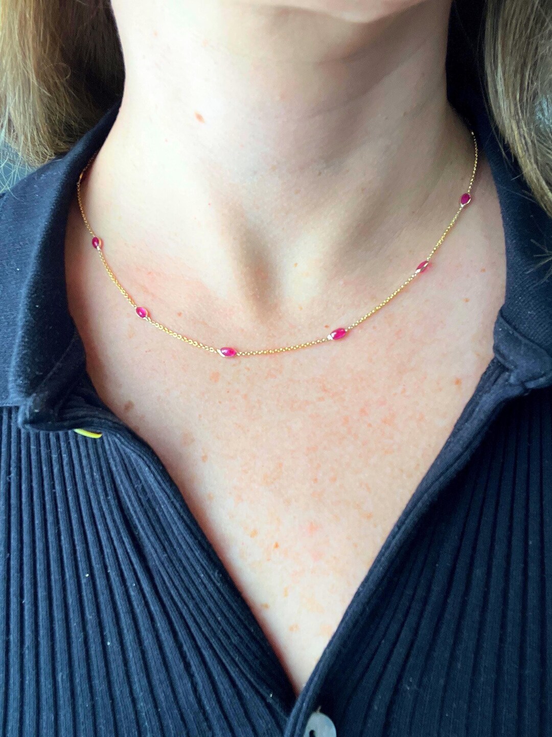 14K Gold Ruby Station Necklace – Oval Ruby Chain – July Birthstone ...