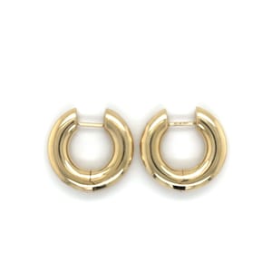 14K Gelbgold Große Runde Creolen, ausgefallene Schlauch Creolen für Frauen, Schnappverschluss Design, Eleganter Goldschmuck