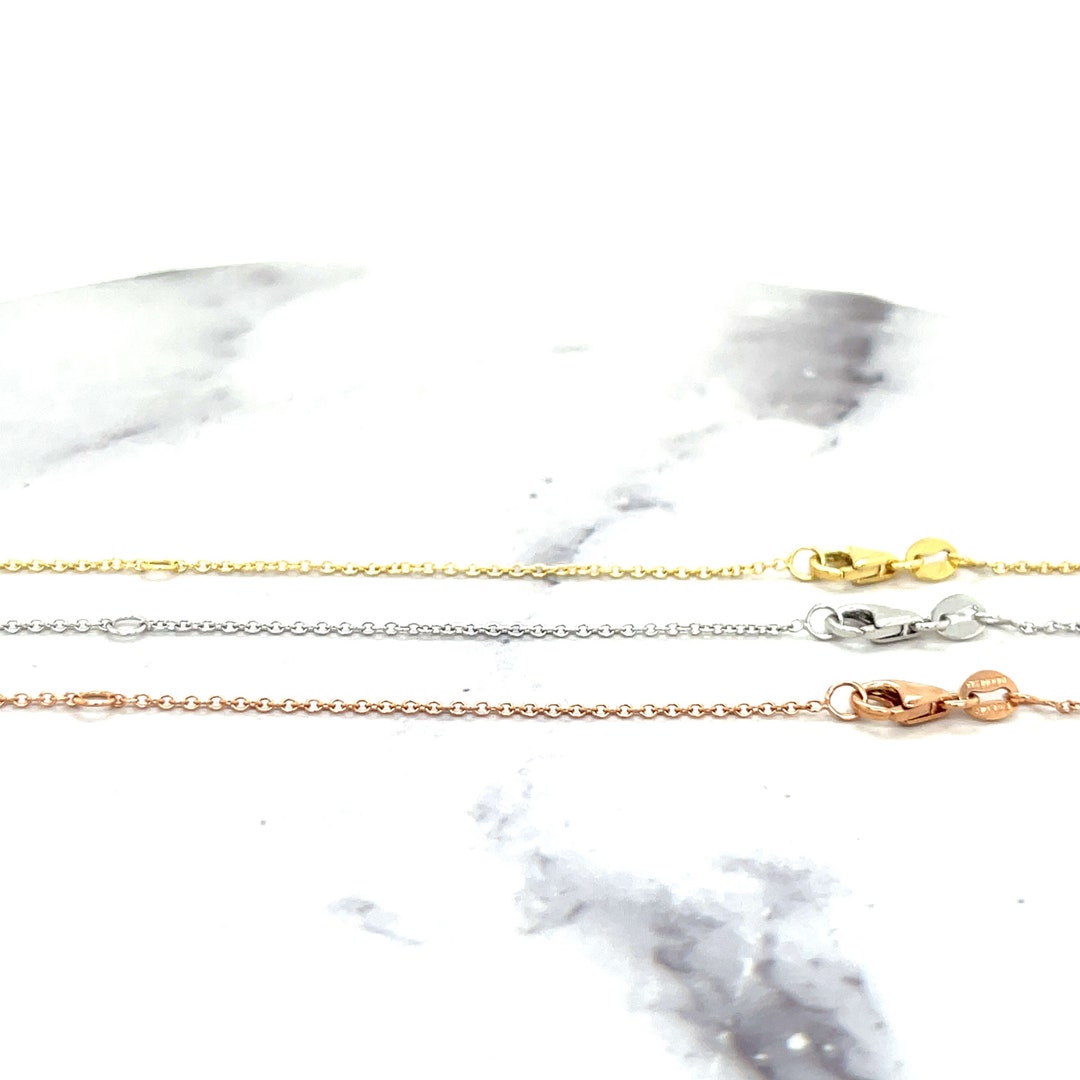 Solid 14K White Gold 1.1mm Wide Extendable Round Cable Chain With ...