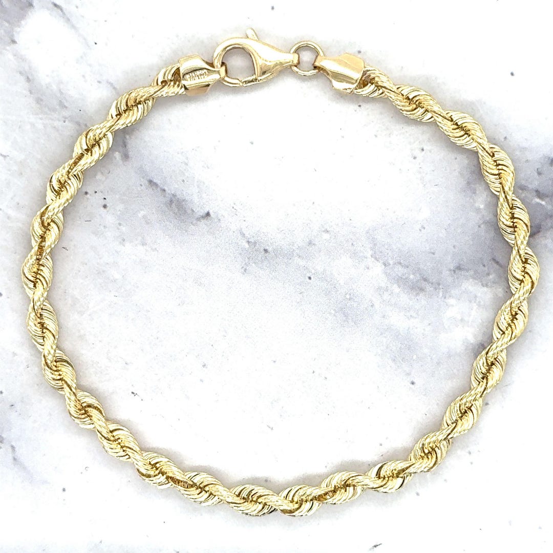 French Rope Style Chain French Rope Chain Bracelet Solid 14K Gold, Unisex Design (4.3mm Width ...