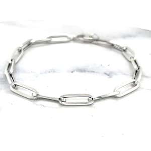 14K White Gold 7.5&quot; Lite Paperclip Link Chain Bracelet 4.2mm Wide, Real Gold Paperclip Bracelet, Trendy Bracelet, Women