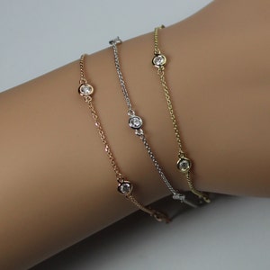 14K Gold Diamond Bezel Set Bracelet: Dainty Hand Set Gems, Classic Fine Jewelry | 0.30 Carat, SI2-I1 Clarity, Gift Boxed