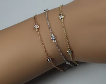 Sectional Diamond Bracelet 14K Gold Bezel Set, Diamond Solitaire Bracelet, Bezel Set Diamond Bracelet, Yard Diamond Bracelet