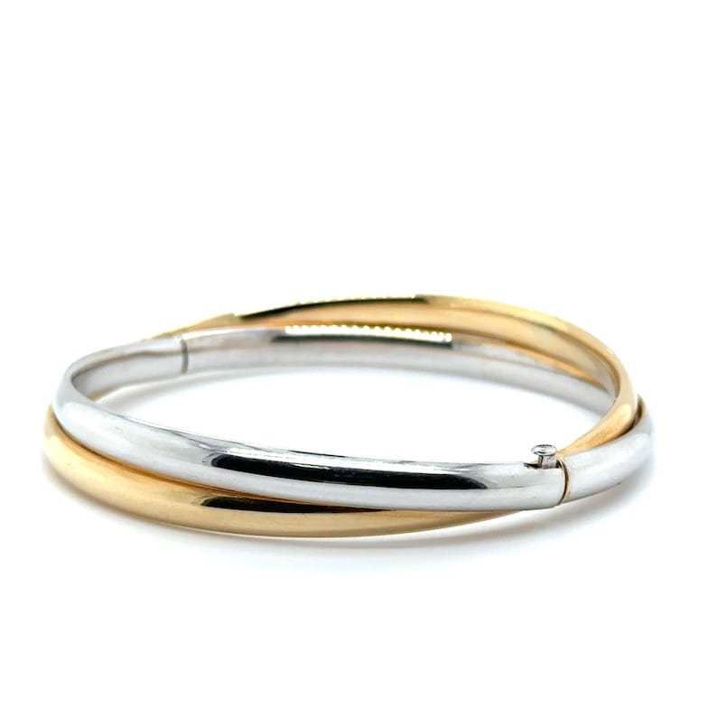 14K Two Tone Gold Double Row crossover Bangle, side view