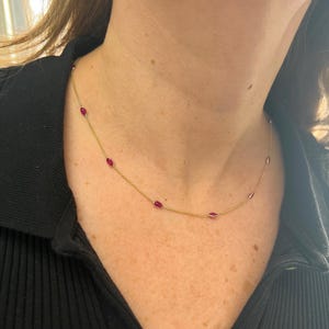 14K Gold Ruby Station Necklace – Oval Ruby Chain – July Birthstone ...