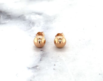 14K Rose Gold Polished 3mm 4mm 5mm 6mm 7mm 8mm 10mm Ball Post Earrings, Ball Stud Earrings, Gold Ball Earring, Real Gold Studs, Women