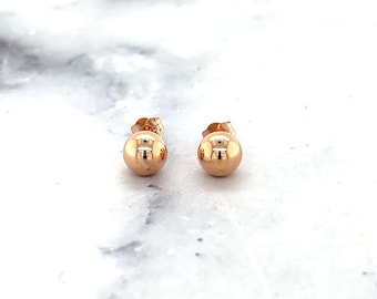 14K Rose Gold Polished 3mm 4mm 5mm 6mm 7mm 8mm 10mm Ball Post Earrings, Ball Stud Earrings, Gold Ball Earring, Real Gold Studs, Women