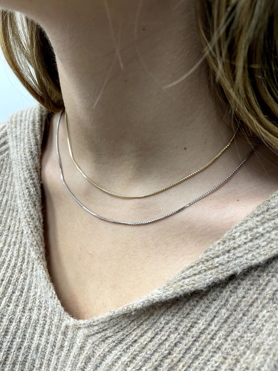 Solid 14K Yellow Gold 16 Round Ice Box Chain, 1.3mm Wide, Real Gold, Women Etsy