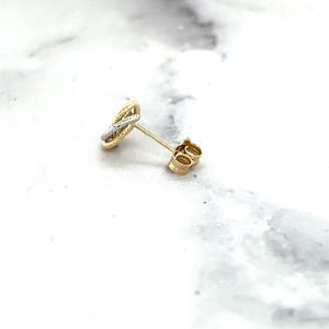 14K Two-Tone Gold Textured Multi Row Love Knot Studs (9mm), Yellow & White Real Gold Earrings, Women image 8