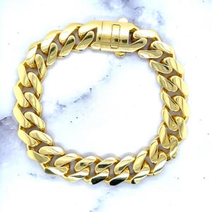 14K Yellow Gold Miami Cuban Bracelet, 8.5&quot;, Lite Gold, Real Gold Bracelet, Men (13.5mm)
