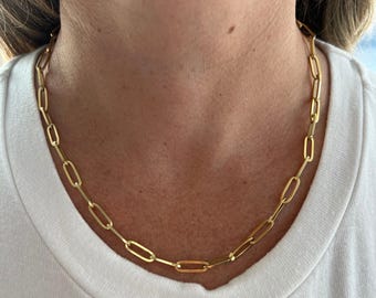 10K Yellow Gold Paperclip Chain Necklace, Lightweight Women's Jewelry (4.2mm)