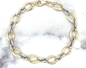 ソリッド14Kゴールド ツートンカラー 光沢ファンシーリンク 安全なロブスターロッククラスプ付き (5mm), ゴールド, 0 並行輸入品 14K ソリッド ゴールド メンズ キューバン リンク ID ブレスレット 8