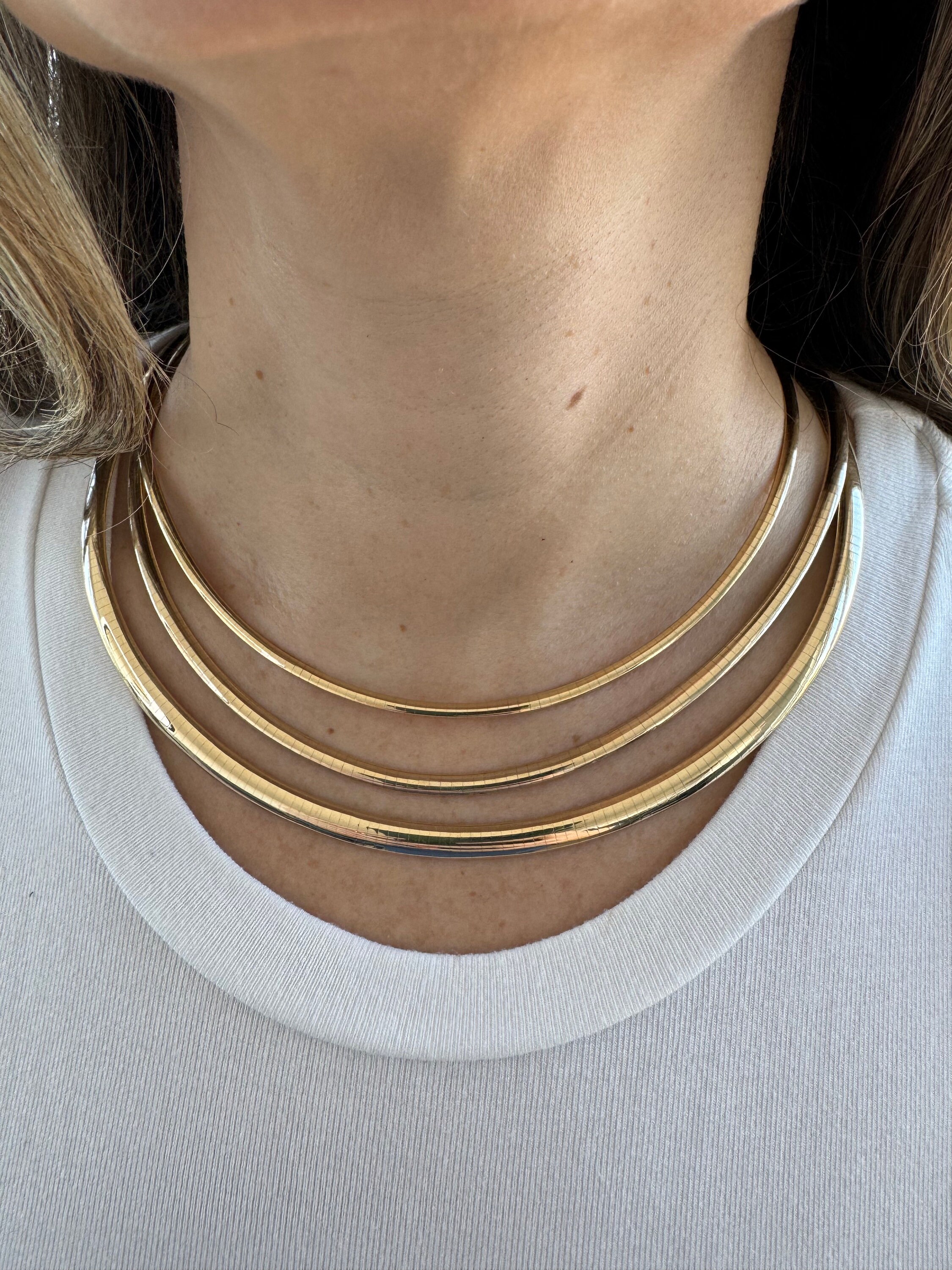 14K Solid 3mm 4mm 6mm Yellow Gold Classic Omega Necklace 16 18 20