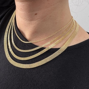 14K Yellow Gold Bismark Chain Necklace, Women Solid Gold Necklace, Unique Evening Jewelry, Lobster Clasp Necklace, Gift For Her, Real Gold