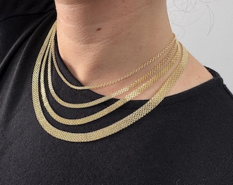 14K Yellow Gold Bismark Chain Necklace, Women Solid Gold Necklace, Unique Evening Jewelry, Lobster Clasp Necklace, Gift For Her, Real Gold