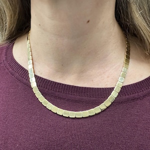14K Yellow Gold 18&quot; Polished Cube Link Necklace with Lobster Clasp, 6mm Wide, Square Link Chain, Real Gold Necklace, Women
