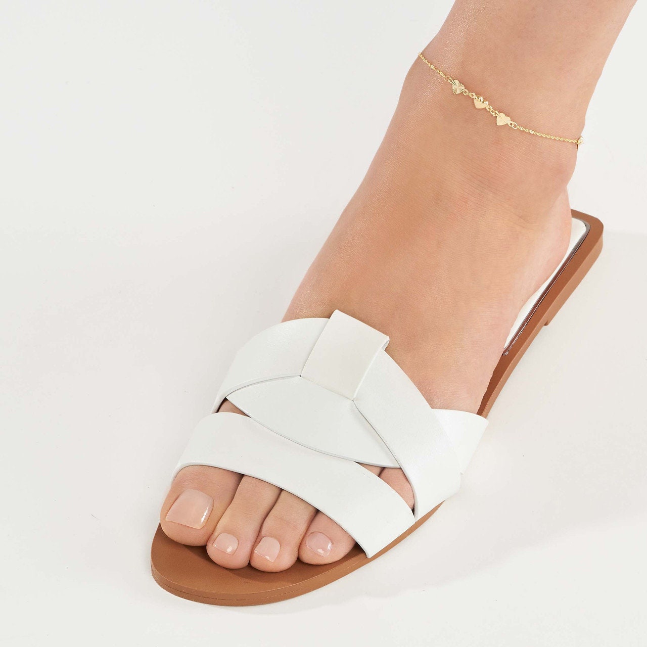 ソリッド14Kホワイト&イエローゴールド ツートーン オーバルリンクチェーンブレスレット 安全なロブスターロッククラスプ付き 並行輸入品 2.2mm 14K ソリッドゴールド ツートーン ポリッシュリンクアンクレット