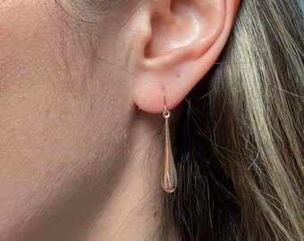 14K Rose Gold Shiney Puffed Tear Drop Earring, Dangle Earrings, Teardrop Earrings, White Gold, Yellow Gold, Real Gold Earrings, Women