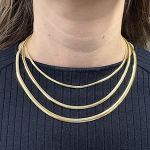 14K Gold Snake Herringbone Necklace for Women | Oval Chain with Lobster Clasp | Real Gold 16&quot; 18&quot; 20&quot; | 2.6mm 3.3mm 4.2mm 5.3mm Wide