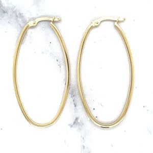 14K Gold Oval Hoop Earrings ~ Real Gold Hoops, Large Thin Hoop Earrings, Boho Jewelry, White Gold Jewelry Gift, Yellow Gold Earrings