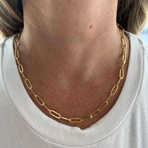 10K Yellow Gold Paperclip Link Chain, 18" or 24" Long, Real Gold Necklace, Lightweight, Women (4.2mm)