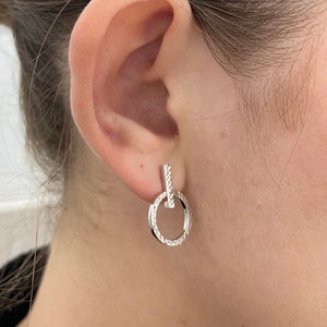 14K Gold Diamond Cut Open Circle Stud Earrings, Real Gold Earrings, 14K White Gold Earring, 14K Yellow Gold, 14K Rose Gold Earring, Women