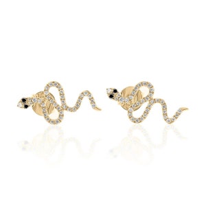 14K Yellow Gold Snake Ear Climbers with Natural Diamonds, Serpent Earrings, Snake Ear Climbers, White Gold, Rose Gold, Women