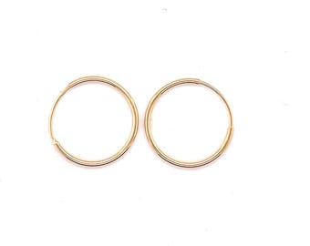 10 kt geelgouden 15 mm dunne, eindeloze oorbel, 1,5 mm breed, echt gouden oorringen Cadeau voor haar