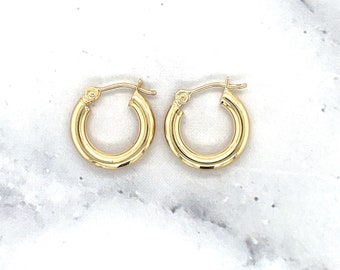 10K Yellow Gold 15mm 25mm 30mm 40mm Round Hoop Earrings, 3mm Thick, Classic Gold Hoops, Polished Hoops, Real Gold Earrings, Women