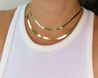 14K Solid Yellow Gold Herringbone Chain Necklace, 16" 18" 20" 24" Inch, 3mm 4mm 5mm Thick, 14K Herringbone Woman Gold Chain