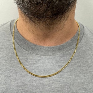14K Yellow Gold Gourmette Chain Necklace for Men, 2.8mm Wide, 18&quot;-30&quot; Curb Necklace, Real Gold Jewelry