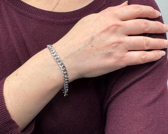14K ホワイトゴールド マイアミ キューバンリンクチェーンブレスレット 