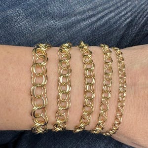 Solid 14K Yellow Gold Charm Bracelet, Double Link For Pendants, 3mm To 10mm Thick (6" 7" 8" inch)