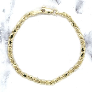 14K Solid Gold Bracelet, Heart Link Bracelet, Gold Bracelets For Women, Anniversary Gift, Engagement Gift ~ 5.5&quot; and 7&quot; length available