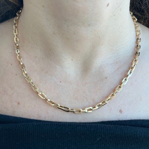 14K Yellow Gold 4.2mm Chunky Paperclip Link Necklace, 18&quot; Real Gold Chain, Paperclip Necklace, Lite Cable Chain, Women